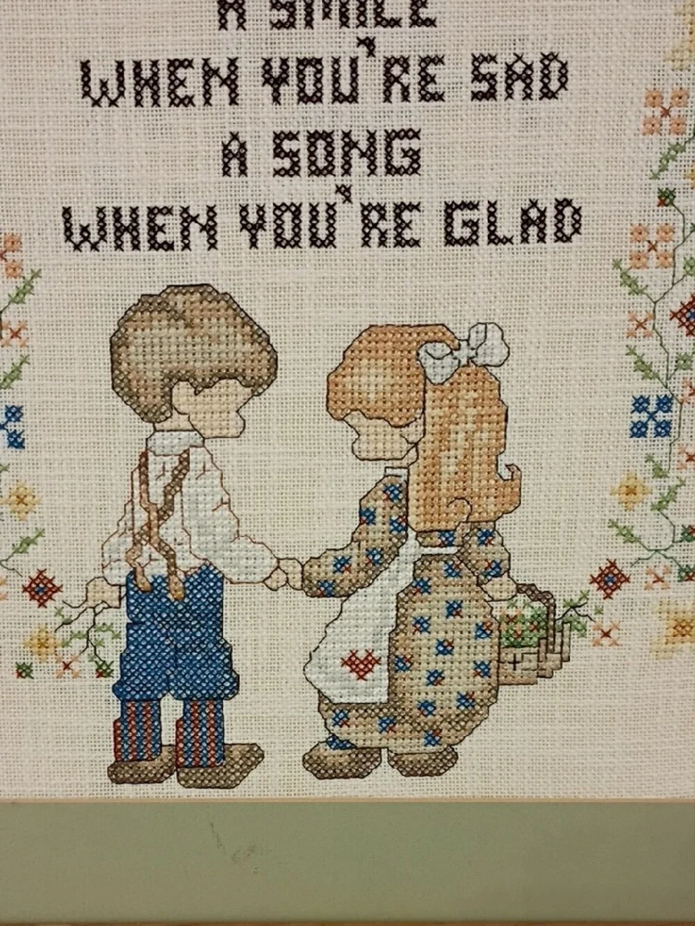 Vintage Green-Matted Framed Cross-Stitch Friendship Art